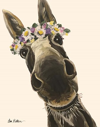 Framed Donkey Snickersflower Crown Cream Print