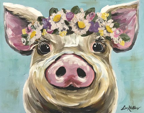Framed Pig Rosie Flower Crown 3 Print