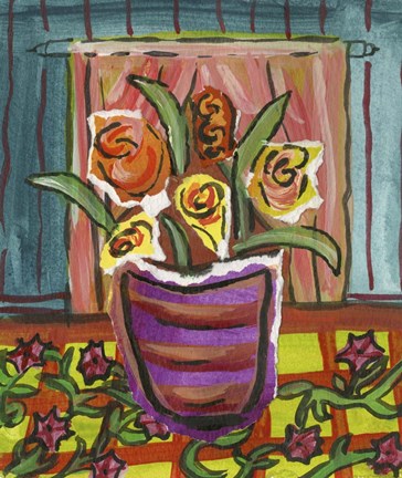 Framed Flowers in Purple Pot Print