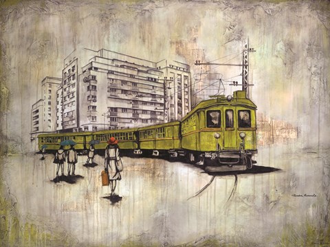 Framed Green Tram Print
