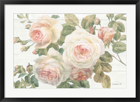 Framed Vintage Roses White on Shiplap Crop Print