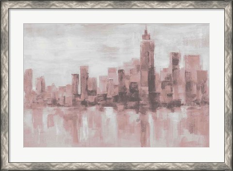 Framed Misty Day in Manhattan Pink Gray Print