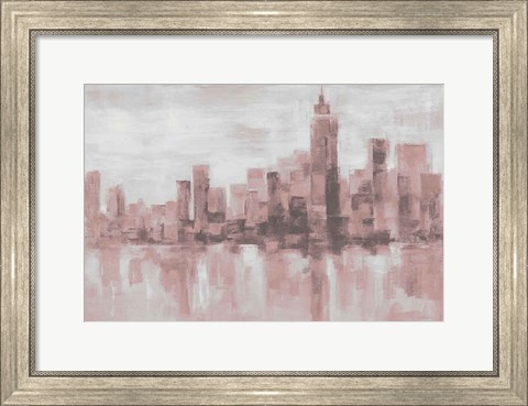 Framed Misty Day in Manhattan Pink Gray Print