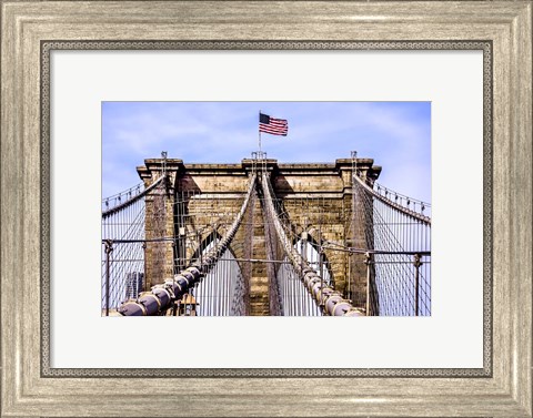 Framed Brooklyn Bridge with Flag Print