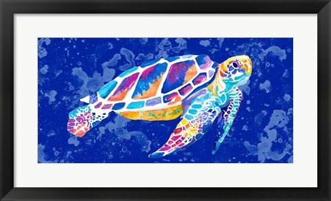 Framed Vibrant Blue Sea Turtle Print