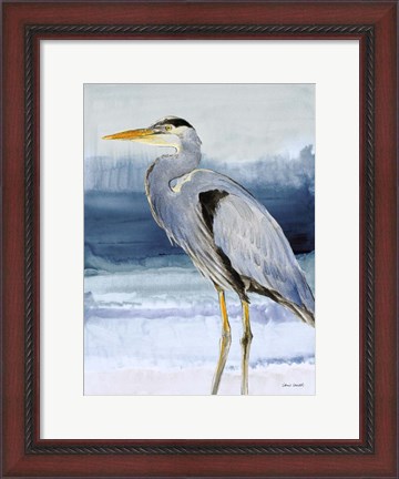 Framed Heron on Blue  I Print