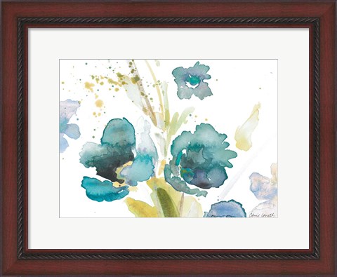 Framed Blue Watercolor Modern Poppies I Print