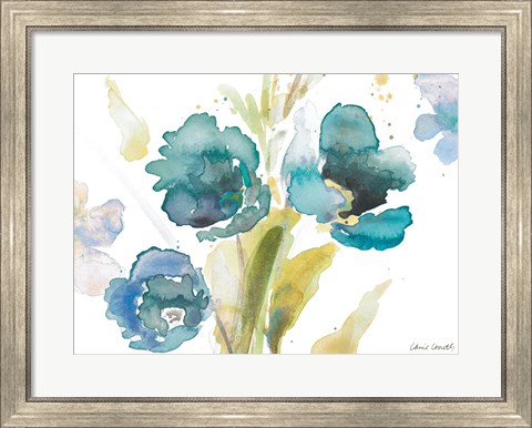 Framed Blue Watercolor Modern Poppies II Print