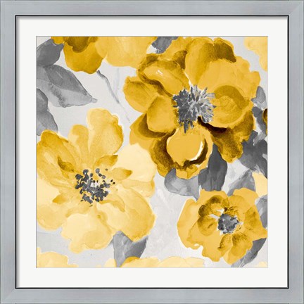 Framed Yellow and Gray Floral Delicate I Print