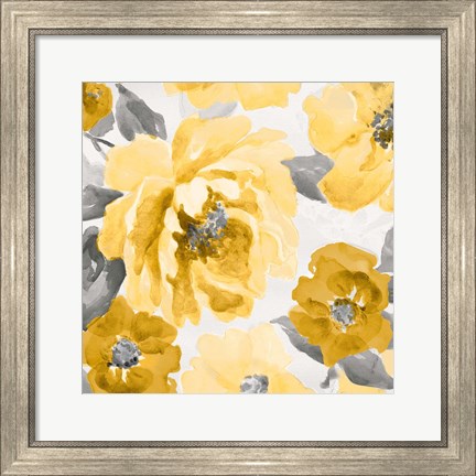 Framed Yellow and Gray Floral Delicate II Print