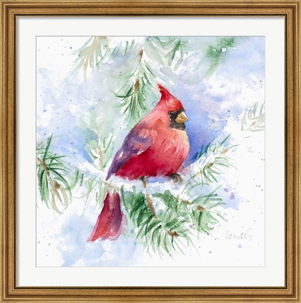 Framed Cardinal in Snowy Tree Print