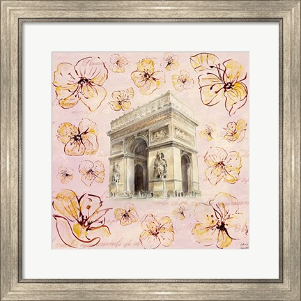 Framed Golden Paris On Floral II Print