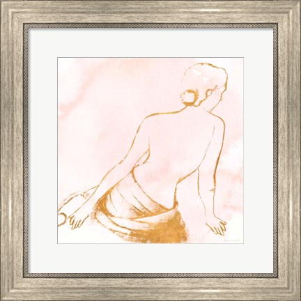 Framed Seated Woman Rose Gold Print