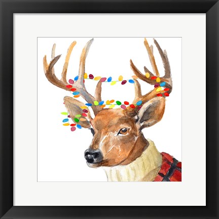 Framed Christmas Lights Reindeer Sweater Print
