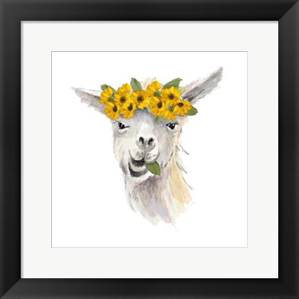 Framed Floral Llama I Print