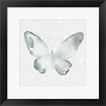 Framed Grey Watercolor Butterflies I Print