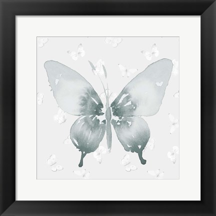Framed Grey Watercolor Butterflies II Print