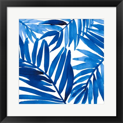 Framed Blue Palm Design I Print