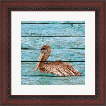 Framed Wood Pelican I Print