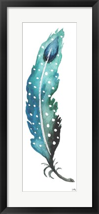 Framed Dotted Blue Feather I Print