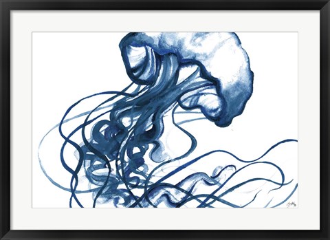 Framed Jellyfish In The Blues Print