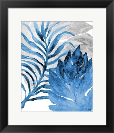 Framed Blue Fern and Leaf I Print