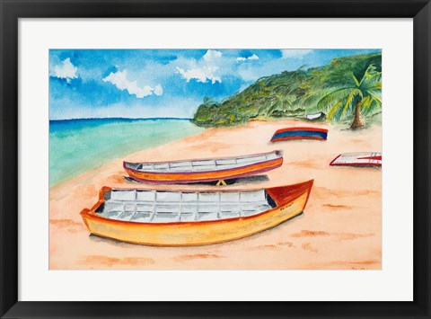 Framed Canoes on the Beach Print