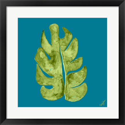 Framed Leaf On Teal II Print