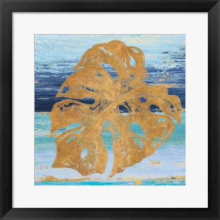Framed Gold and Teal Leaf Palm II Print