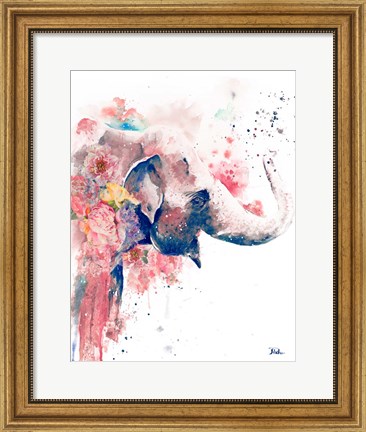 Framed Floral Water Elephant Print