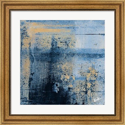 Framed Gold on Blue Square II Print