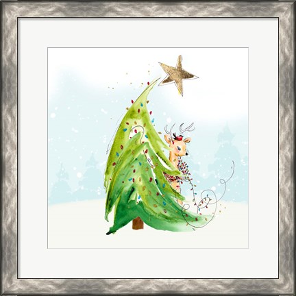 Framed Whimsical Tree and Reindeer Print