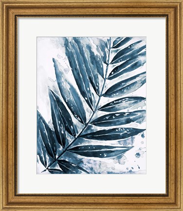 Framed Blue Jungle Leaf I Print