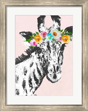 Framed Flower Crown Giraffe Print