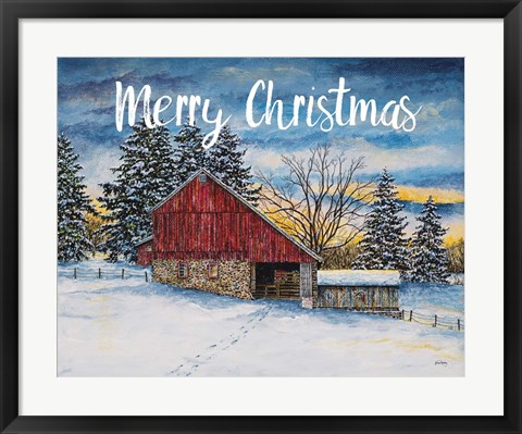 Framed Merry Christmas Barn Print