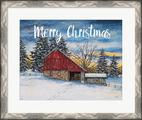 Framed Merry Christmas Barn Print
