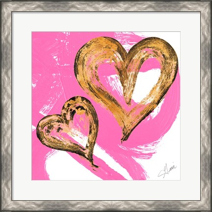 Framed Pink &amp; Gold Heart Strokes II Print