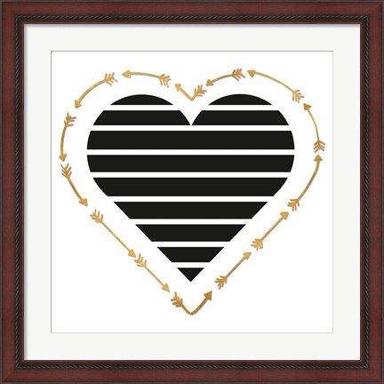 Framed Heart Stripes and Gold Arrows Print