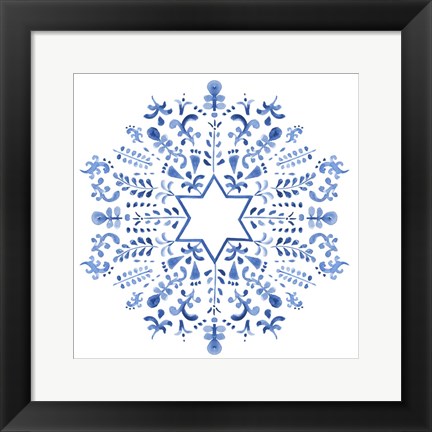 Framed Indigo Hanukkah III Print