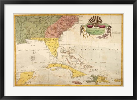 Framed Map of Carolina, Florida &amp; the Bahama Islands Print
