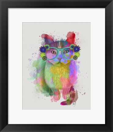 Framed Cat Rainbow Splash 6 Print