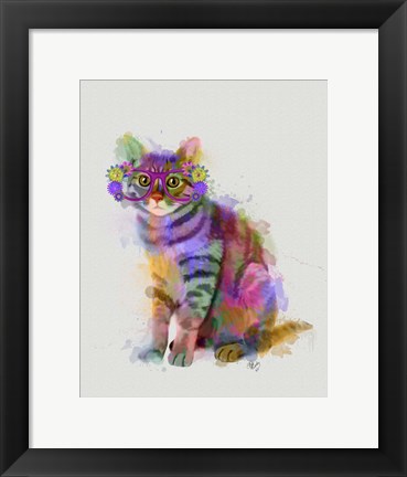 Framed Cat Rainbow Splash 7 Print
