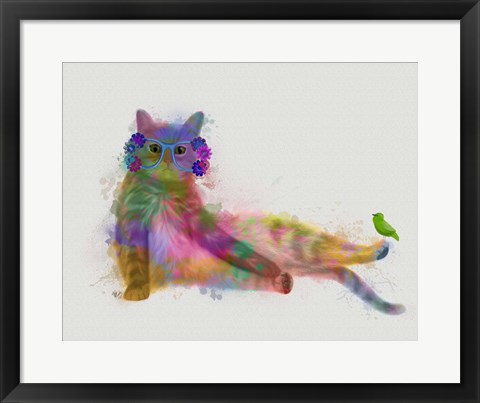 Framed Cat Rainbow Splash 10 Print