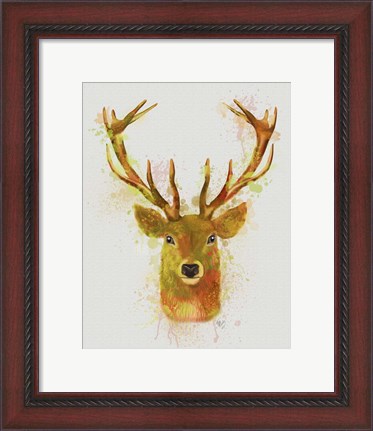 Framed Deer Head 1 Rainbow Splash Red and Gold Print