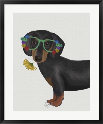 Framed Dachshund Flower Glasses Print