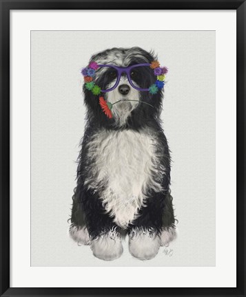 Framed Tibetan Terrier Flower Glasses Print