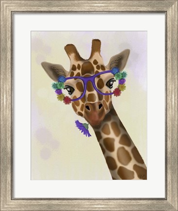 Framed Giraffe and Flower Glasses 1 Print