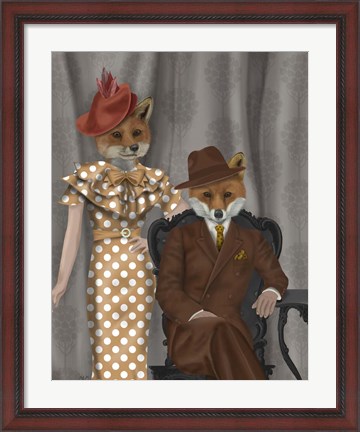 Framed Fox Couple 1930s Print