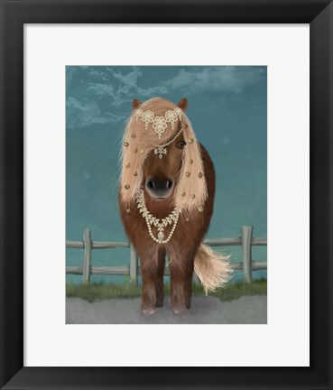 Framed Horse Brown Pony with Bells, Full Print