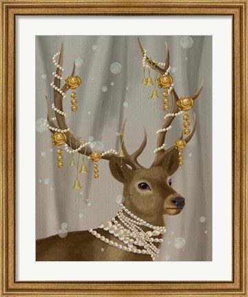 Framed Deer with Gold Bells Print